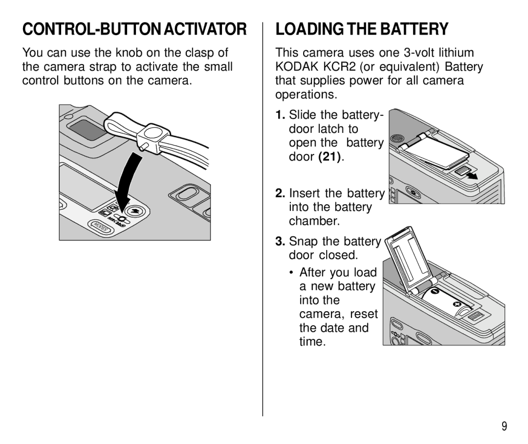 Kodak T700 manual Loading the Battery, CONTROL-BUTTON Activator 