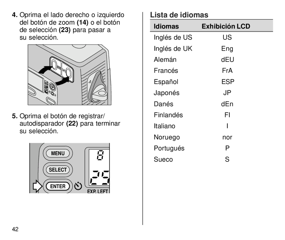 Kodak T700 manual Lista de idiomas, Idiomas Exhibición LCD 