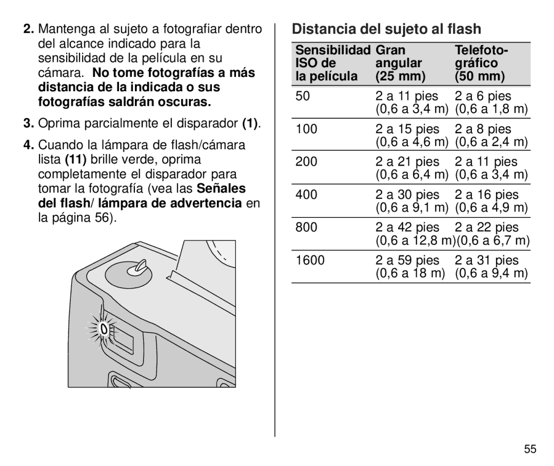 Kodak T700 manual Distancia del sujeto al flash 