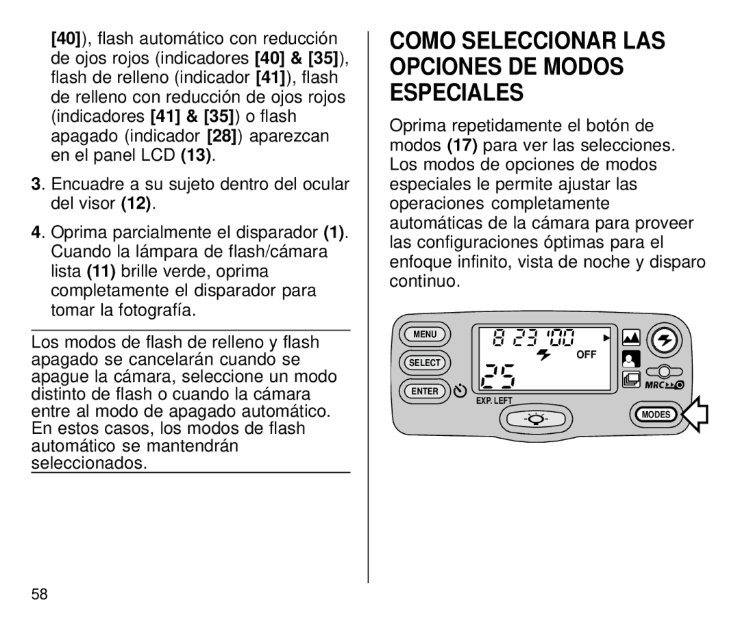 Kodak T700 manual Como Seleccionar LAS Opciones DE Modos Especiales 