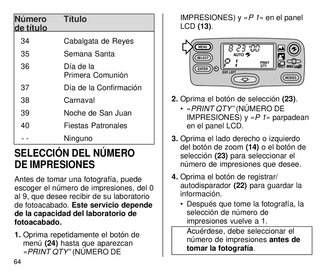 Kodak T700 manual Selección DEL Número DE Impresiones 