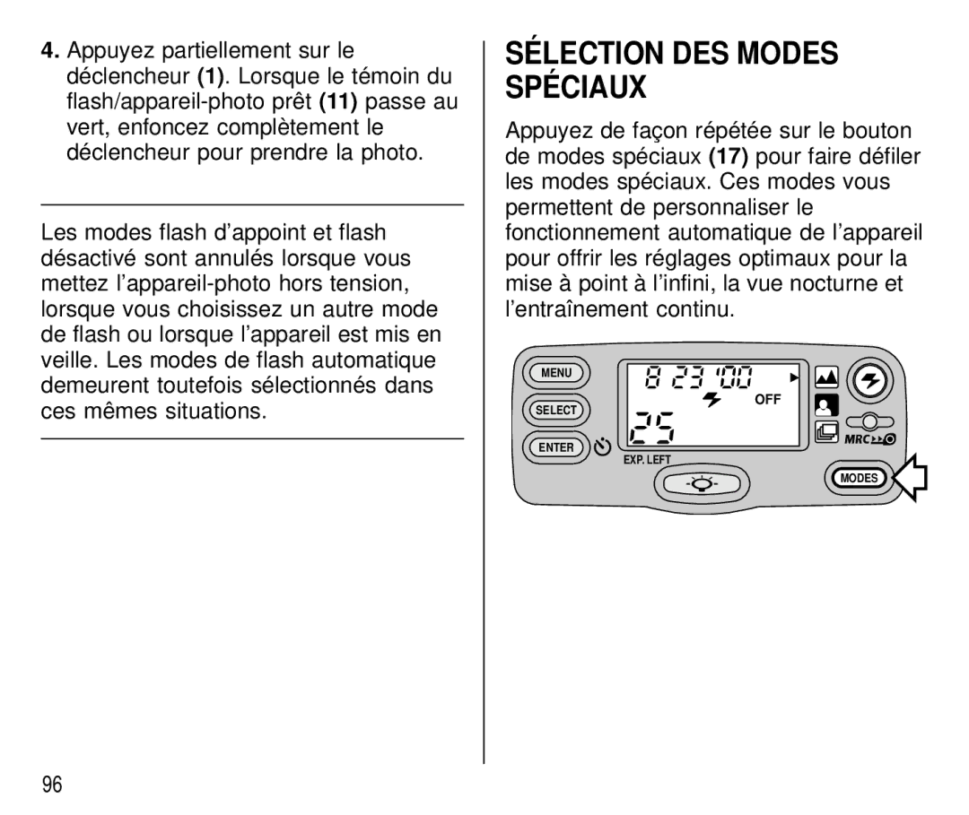 Kodak T700 manual Sélection DES Modes Spéciaux 