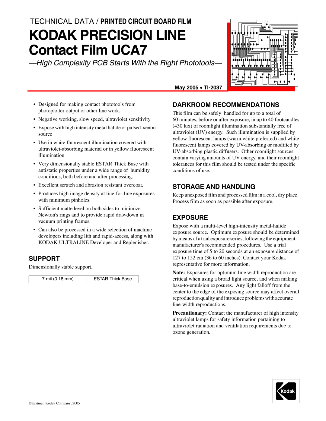 Kodak TI-2037 manual Darkroom Recommendations, Support, Storage and Handling, Exposure 