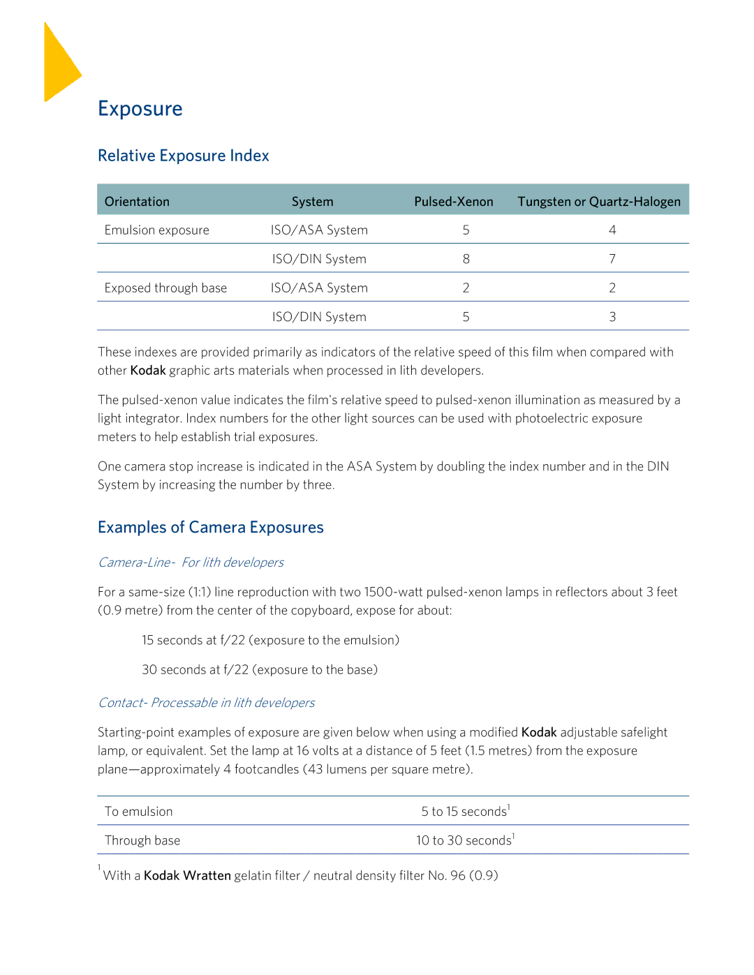 Kodak TI2104 instruction sheet Relative Exposure Index, Examples of Camera Exposures 