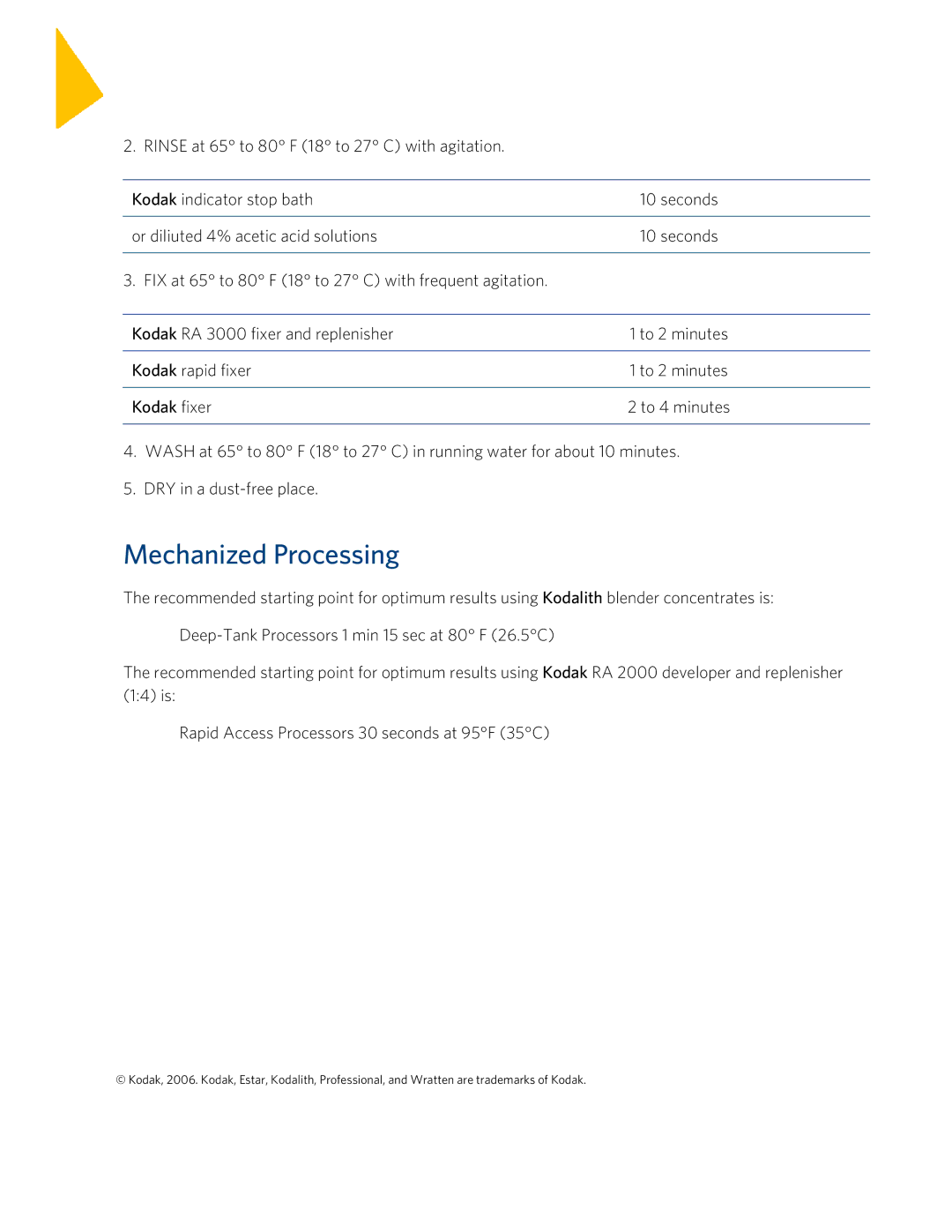 Kodak TI2104 instruction sheet Mechanized Processing 