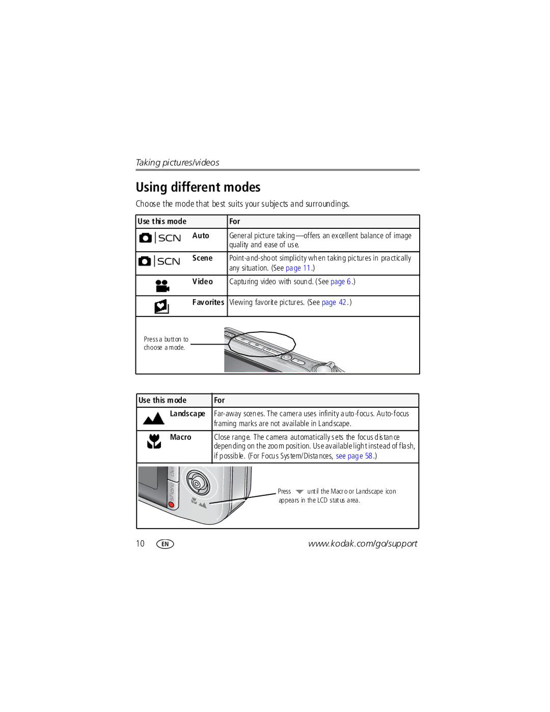 Kodak V1253 manual Using different modes 