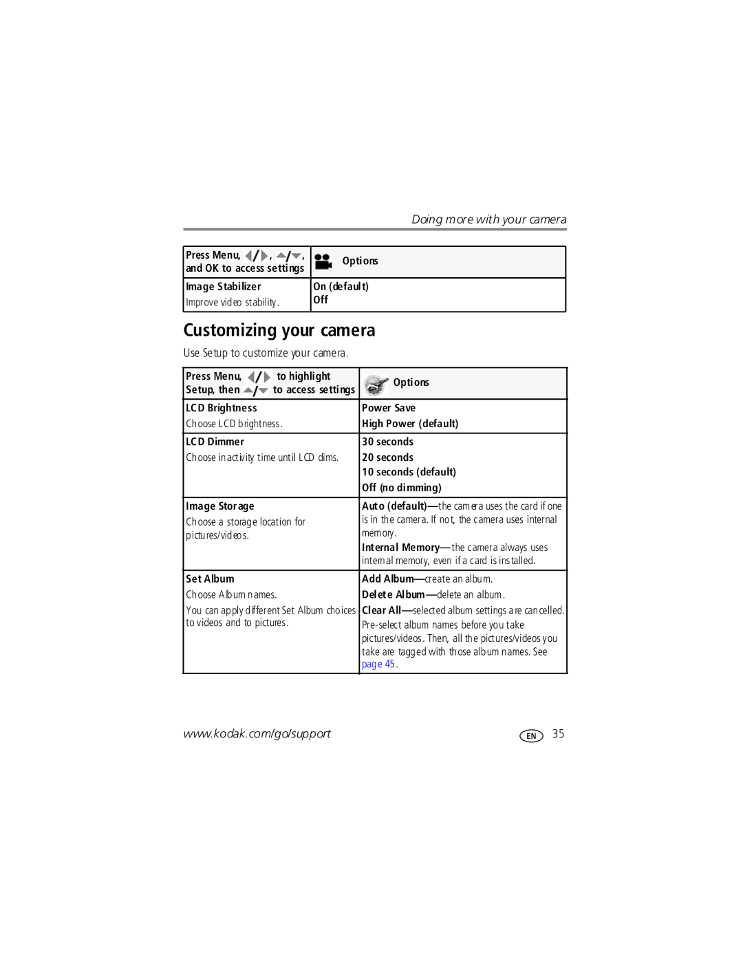 Kodak V1253 manual Customizing your camera, Use Setup to customize your camera 