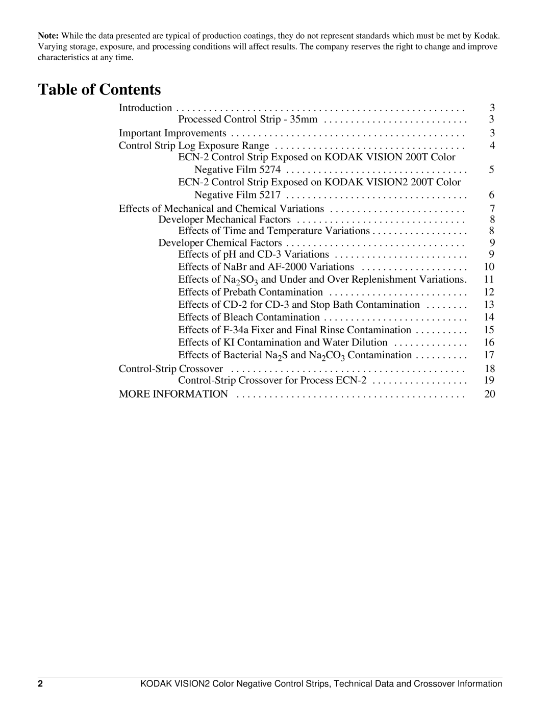 Kodak V2CS manual Table of Contents 