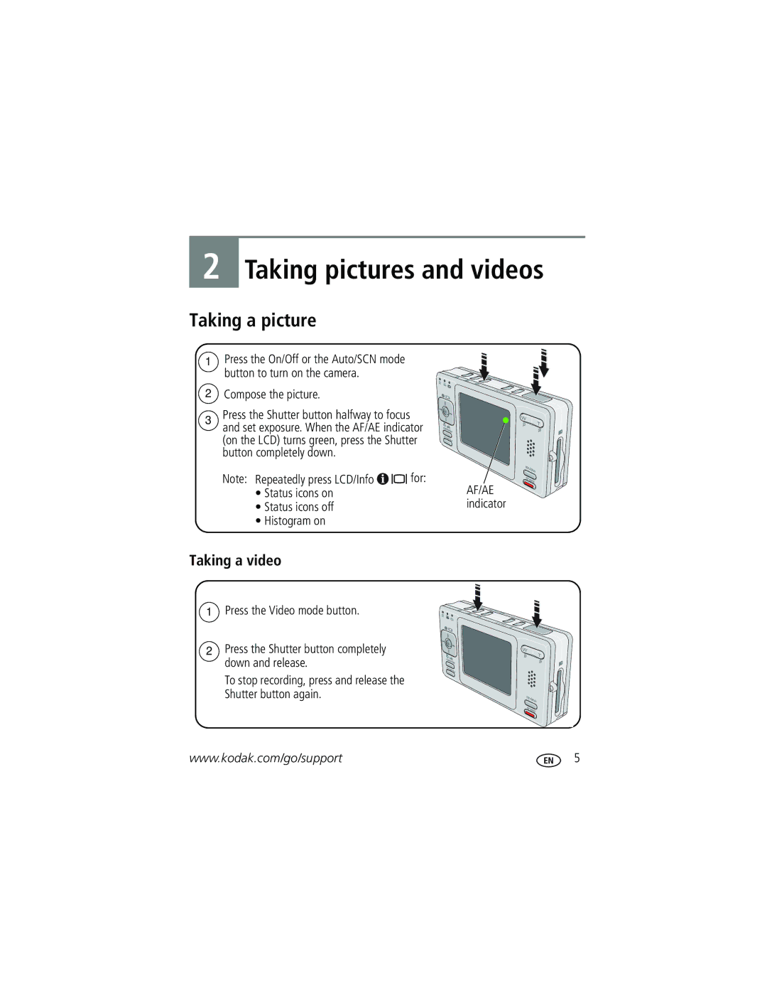 Kodak V530 manual Taking a picture, Taking a video 