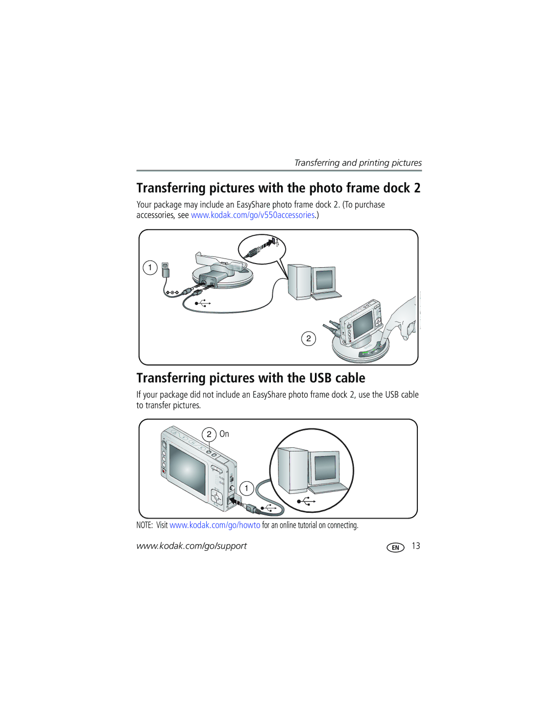 Kodak V550 manual Transferring pictures with the USB cable 