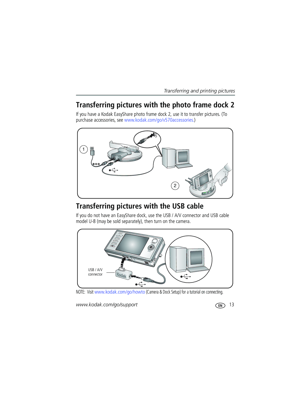 Kodak V570 manual Transferring pictures with the USB cable 