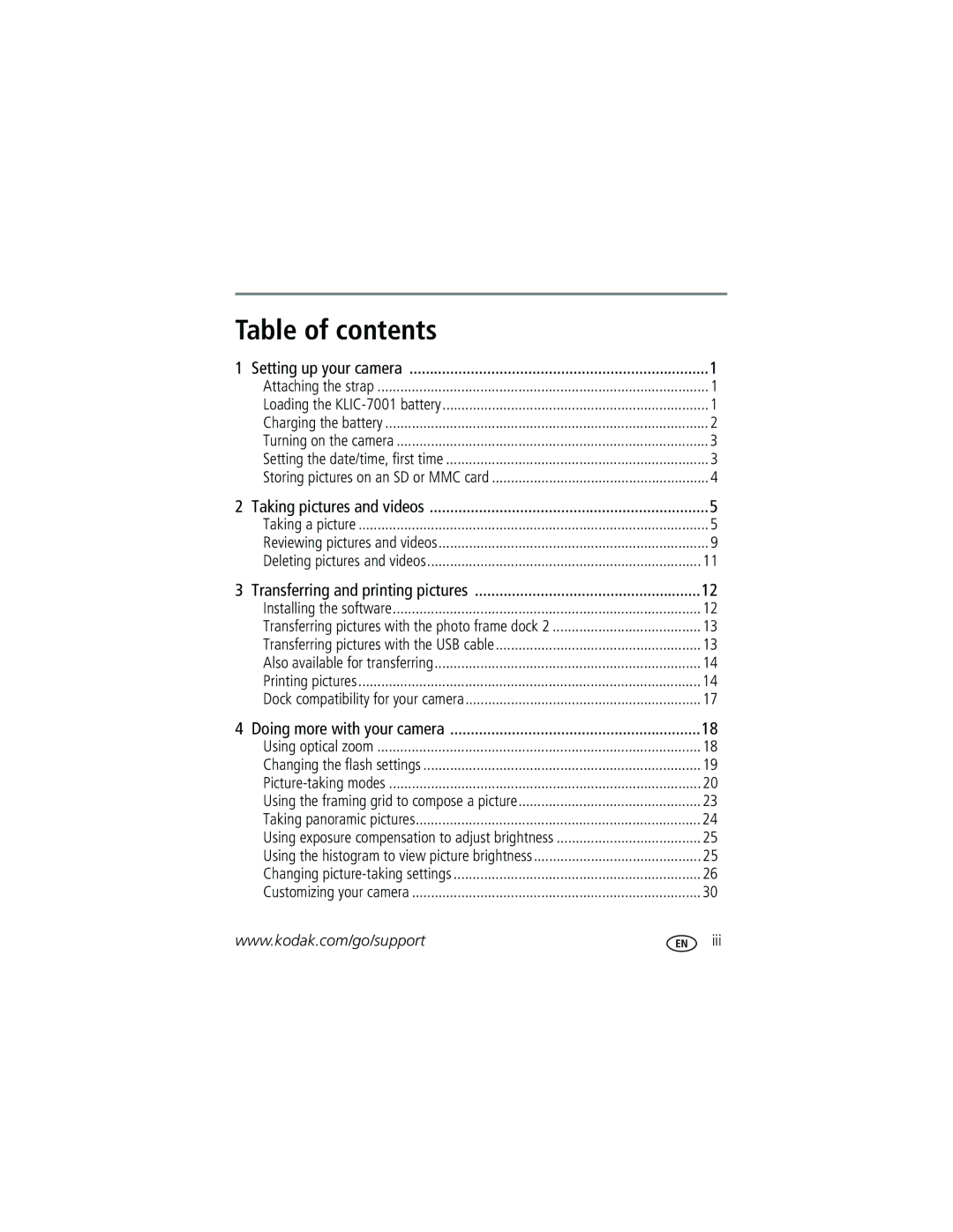 Kodak V570 manual Table of contents 