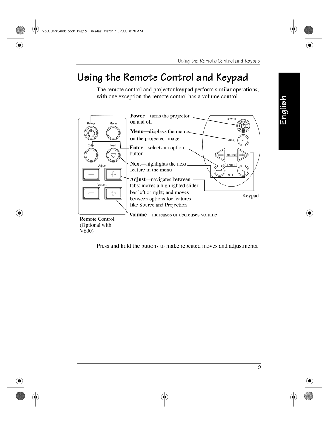 Kodak V600 Zoom manual Using the Remote Control and Keypad 