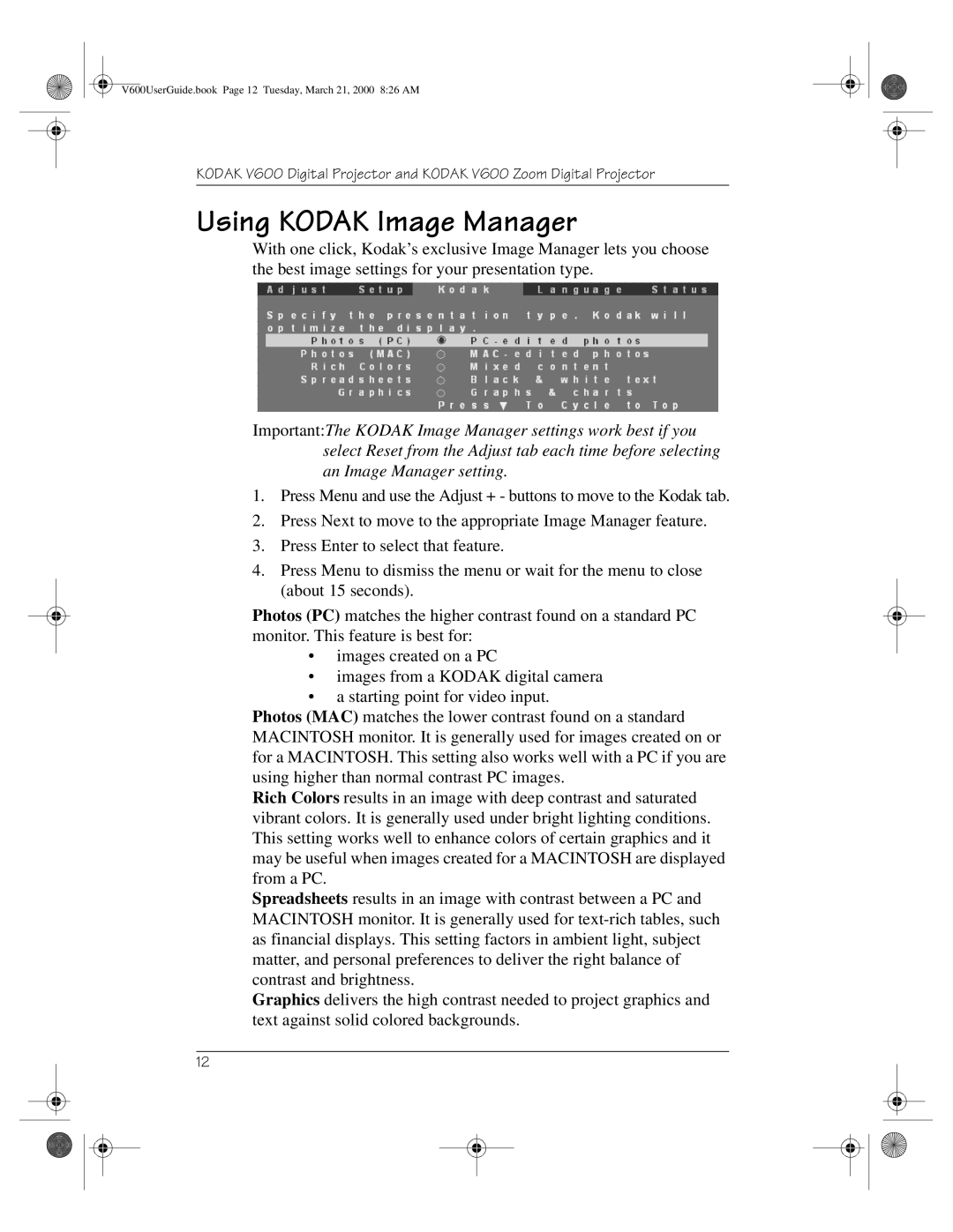 Kodak V600 Zoom manual Using Kodak Image Manager 