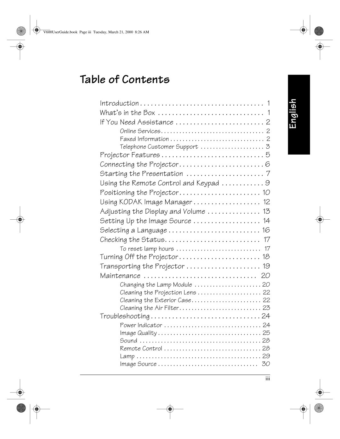 Kodak V600 Zoom manual Table of Contents 