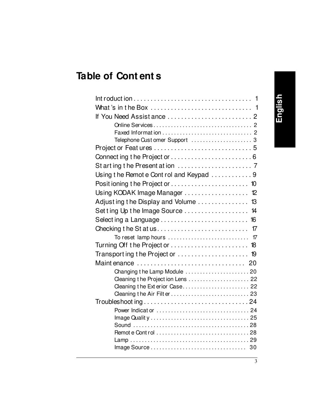 Kodak V600 manual Table of Contents 