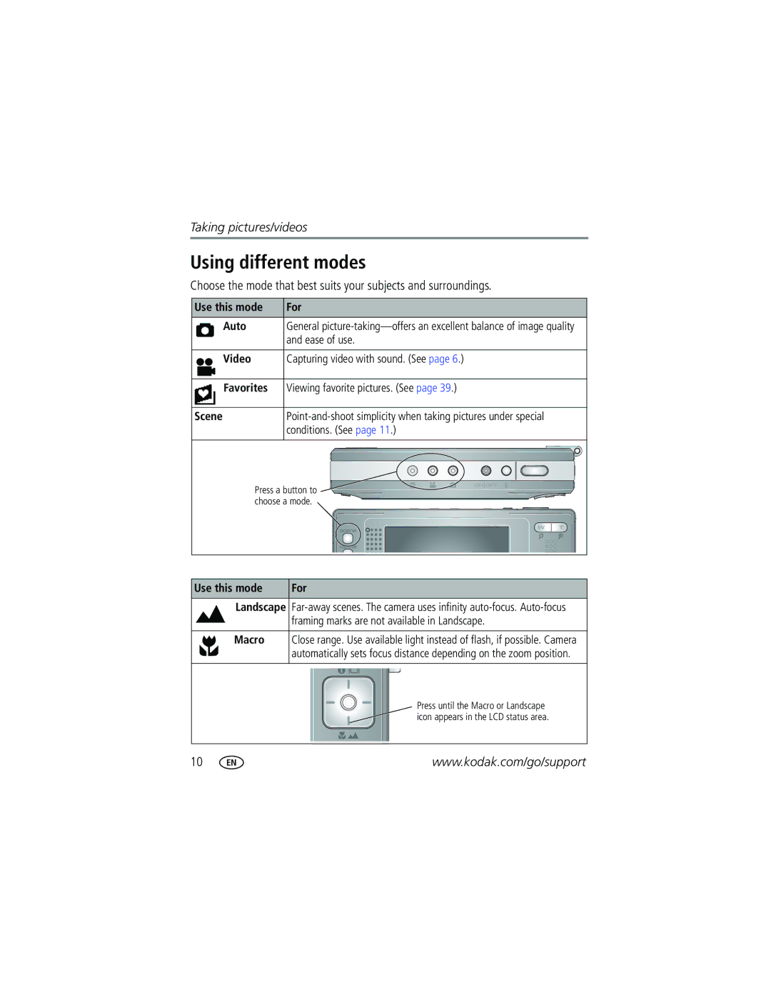 Kodak V610 manual Using different modes 