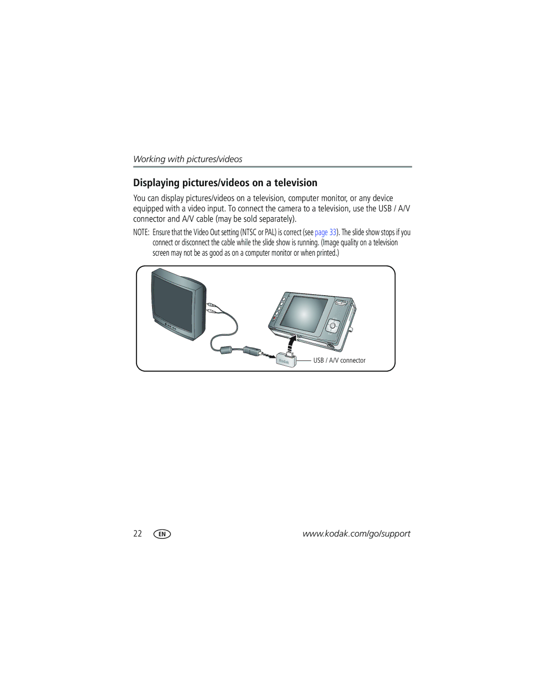 Kodak V610 manual Displaying pictures/videos on a television 