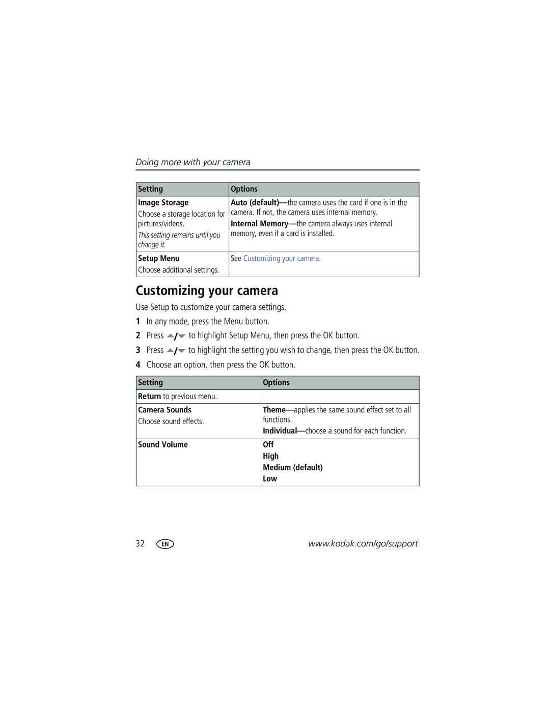 Kodak V610 manual Customizing your camera 