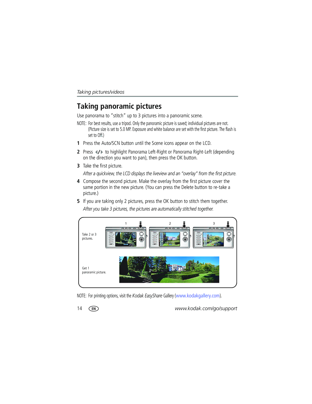 Kodak V705 manual Taking panoramic pictures, Take the first picture 