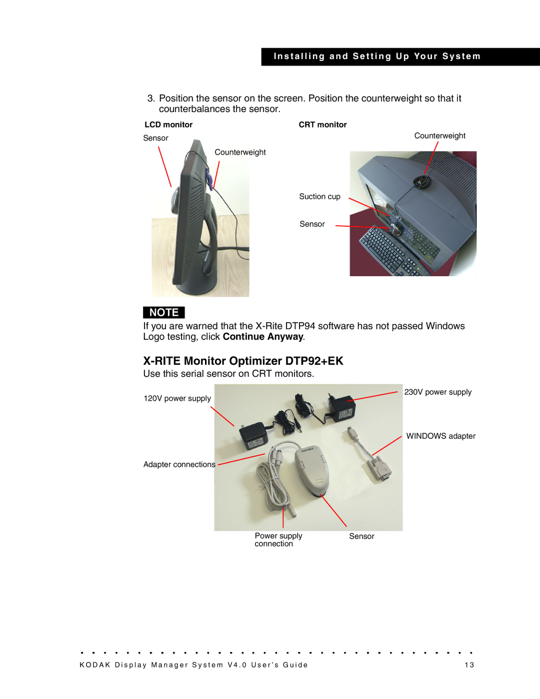 Kodak 4F3698, VERSION 4.0 manual Rite Monitor Optimizer DTP92+EK 