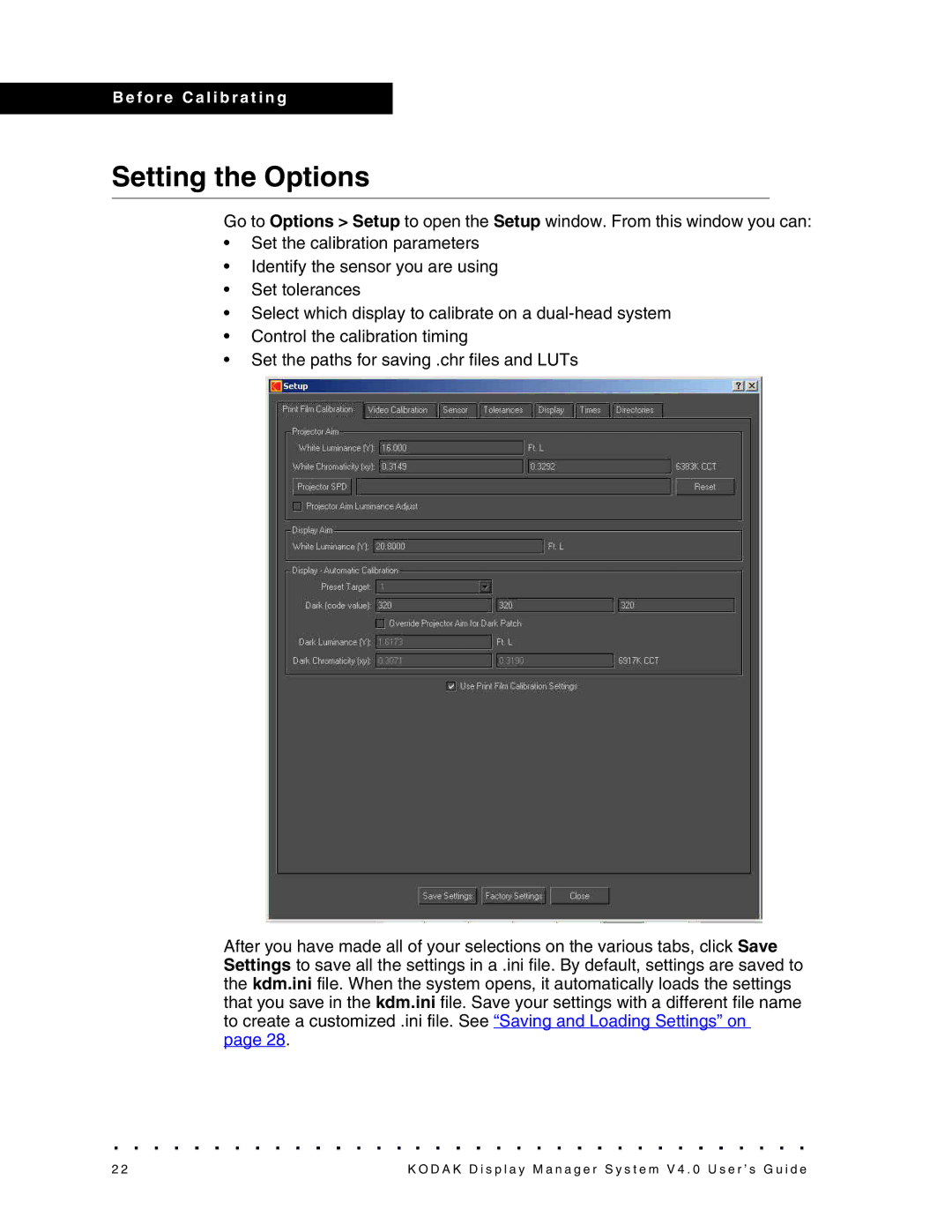 Kodak VERSION 4.0, 4F3698 manual Setting the Options 