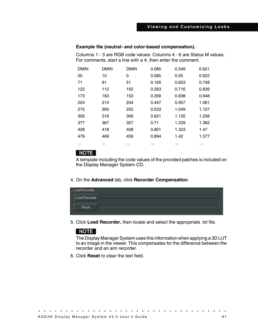 Kodak 4F3698 manual Example file neutral- and color-based compensation, On the Advanced tab, click Recorder Compensation 