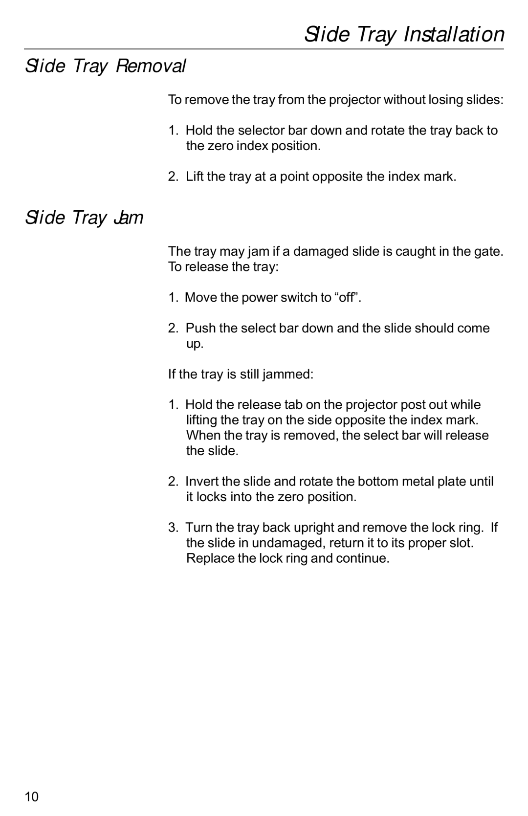 Kodak VIDEOMATE 2030P instruction manual Slide Tray Removal, Slide Tray Jam 