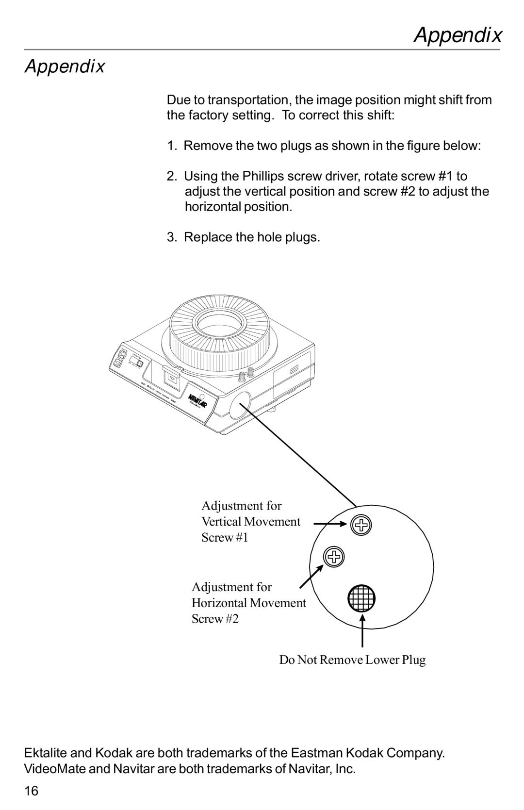 Kodak VIDEOMATE 2030P instruction manual Appendix 