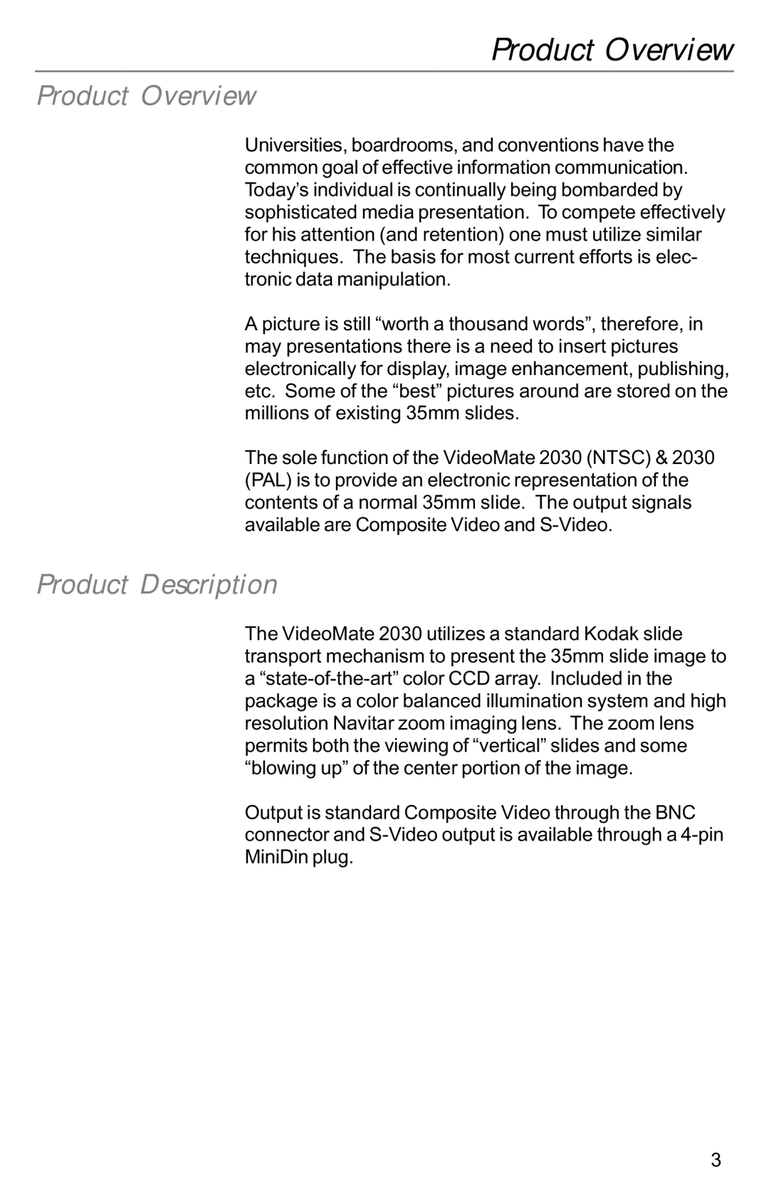 Kodak VIDEOMATE 2030P instruction manual Product Overview 