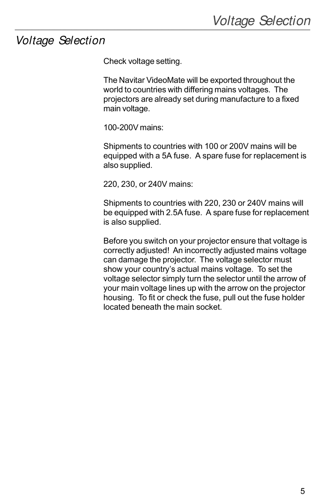 Kodak VIDEOMATE 2030P instruction manual Voltage Selection 