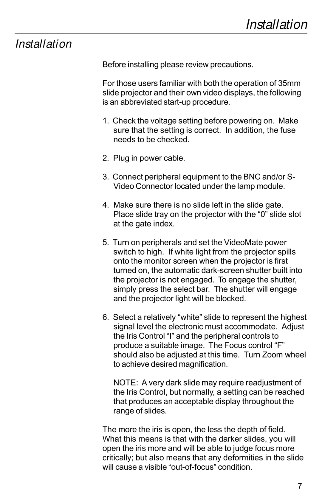 Kodak VIDEOMATE 2030P instruction manual Installation 