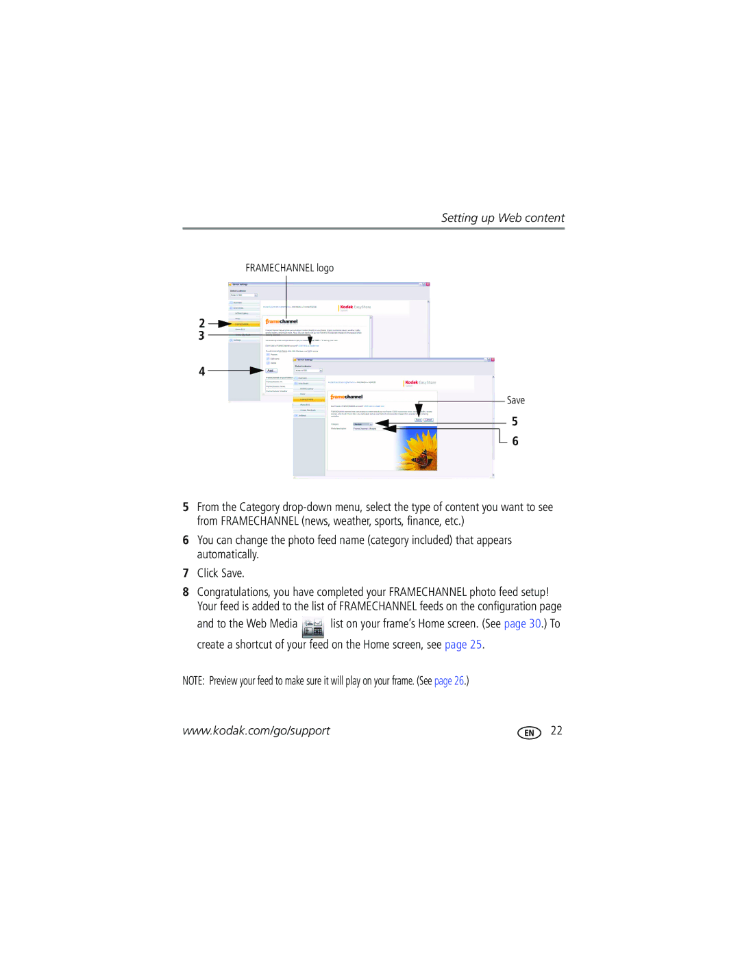 Kodak W1020, W820 manual Setting up Web content 