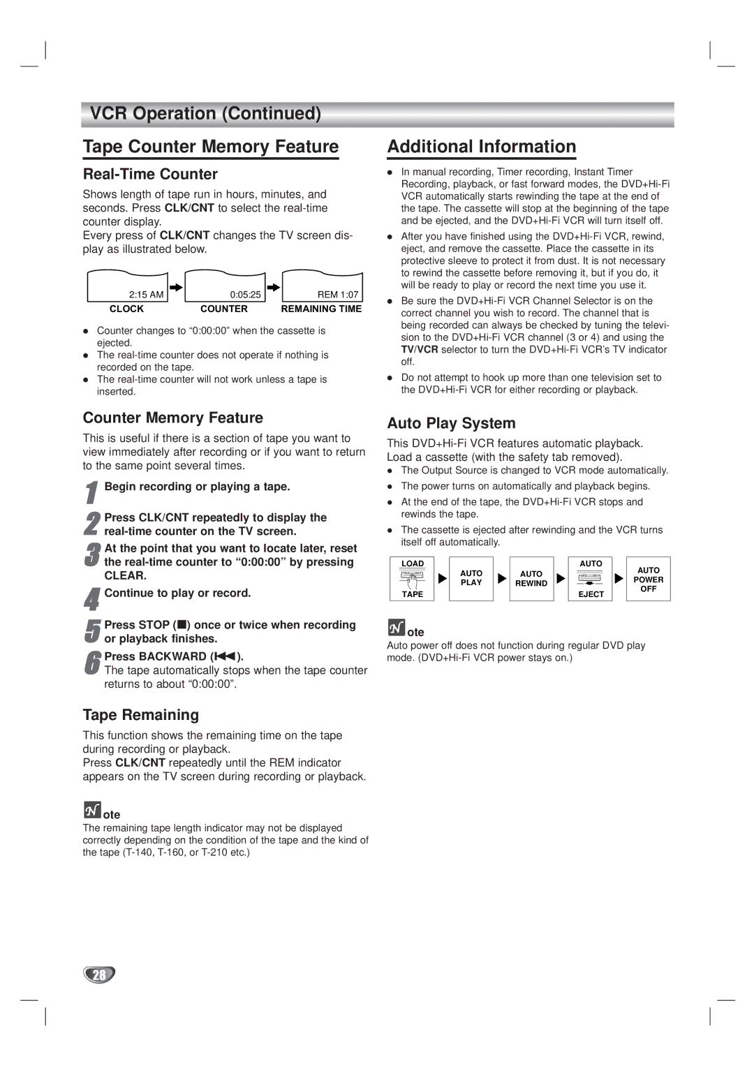 Kodak XBS444 warranty VCR Operation Tape Counter Memory Feature, Additional Information 