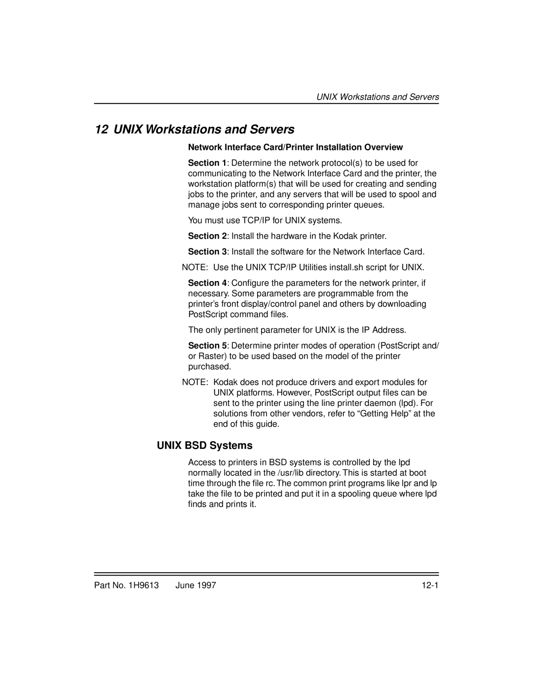 Kodak XLS 8400 setup guide Unix Workstations and Servers, Unix BSD Systems 