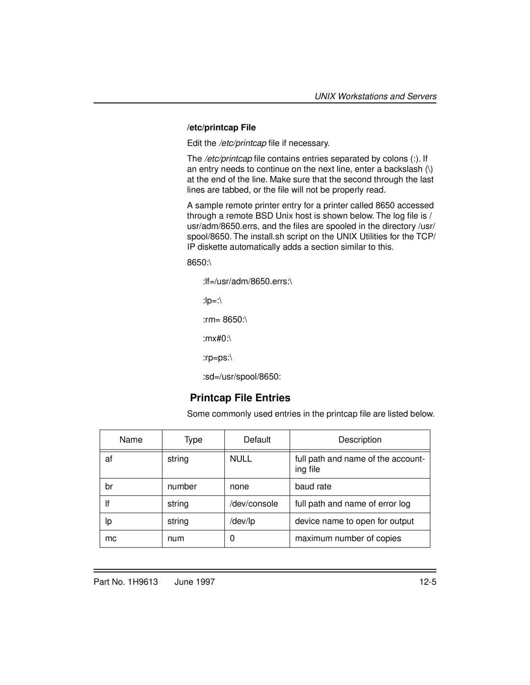 Kodak XLS 8400 setup guide Printcap File Entries, Etc/printcap File, Null 