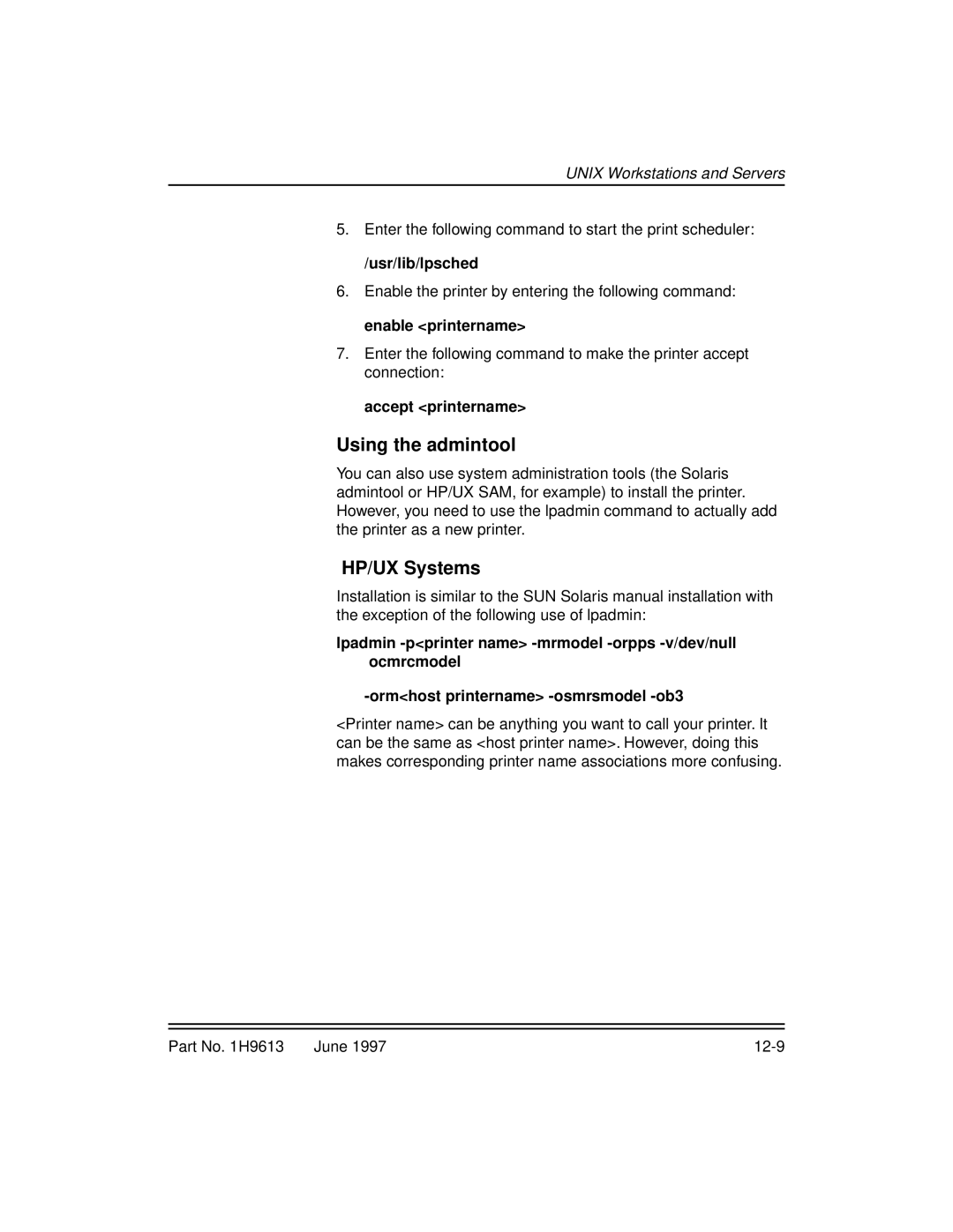 Kodak XLS 8400 setup guide Using the admintool, HP/UX Systems, Usr/lib/lpsched, Accept printername 