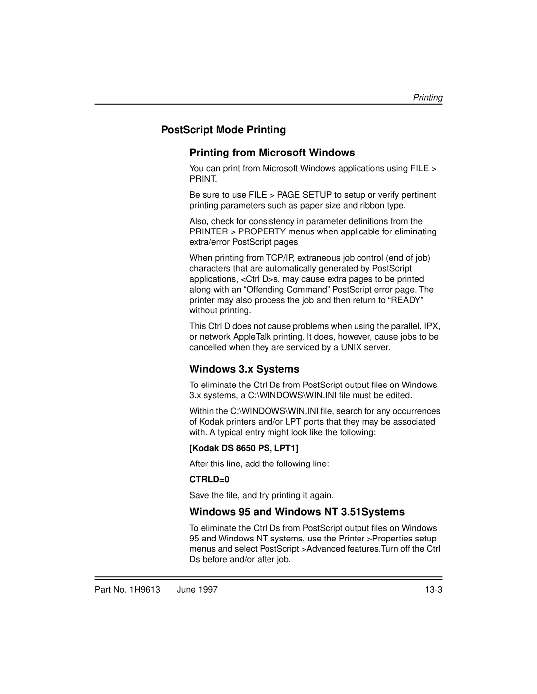 Kodak XLS 8400 PostScript Mode Printing Printing from Microsoft Windows, Windows 3.x Systems, Kodak DS 8650 PS, LPT1 