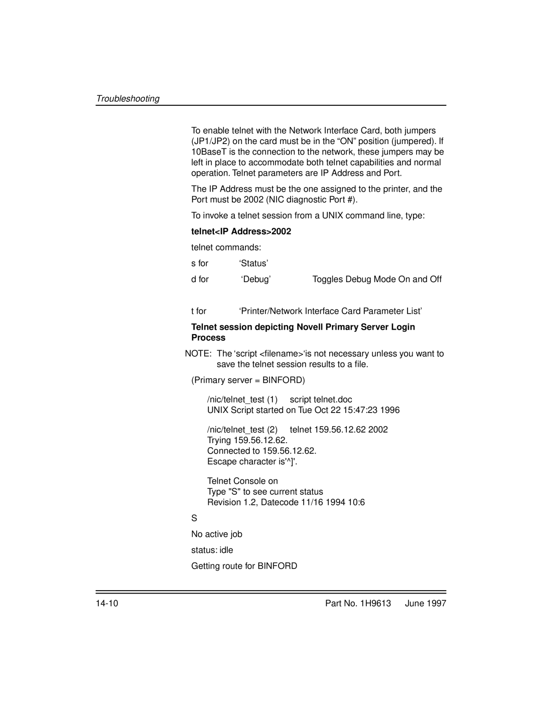 Kodak XLS 8400 setup guide TelnetIP Address2002, Telnet session depicting Novell Primary Server Login Process 