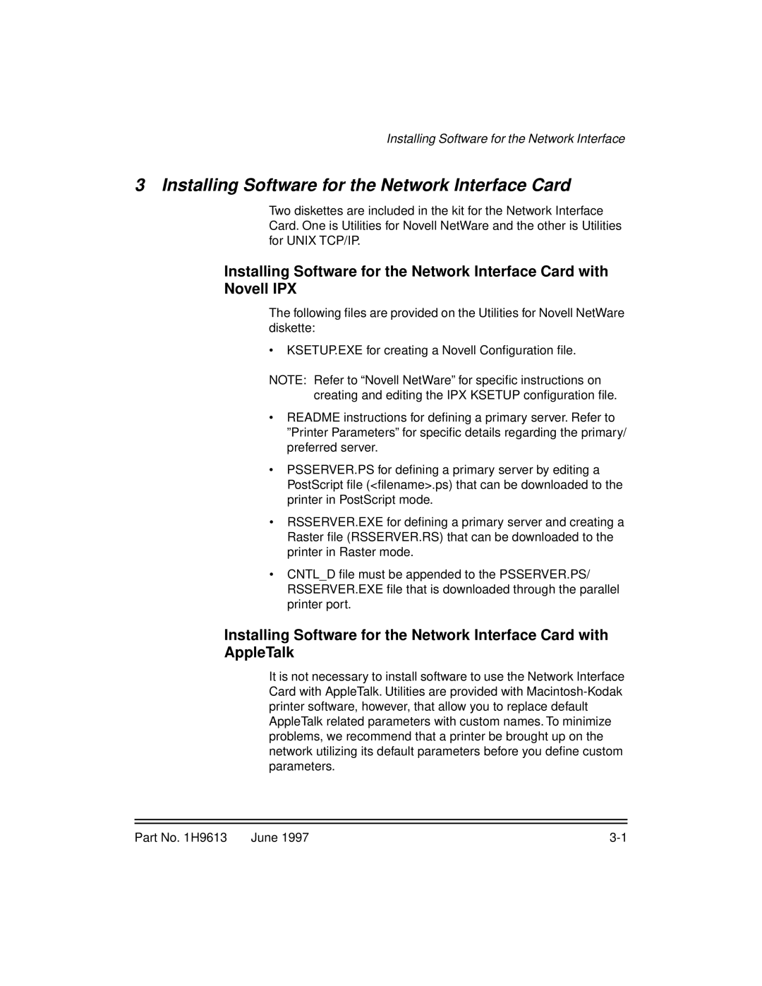 Kodak XLS 8400 setup guide Installing Software for the Network Interface Card 