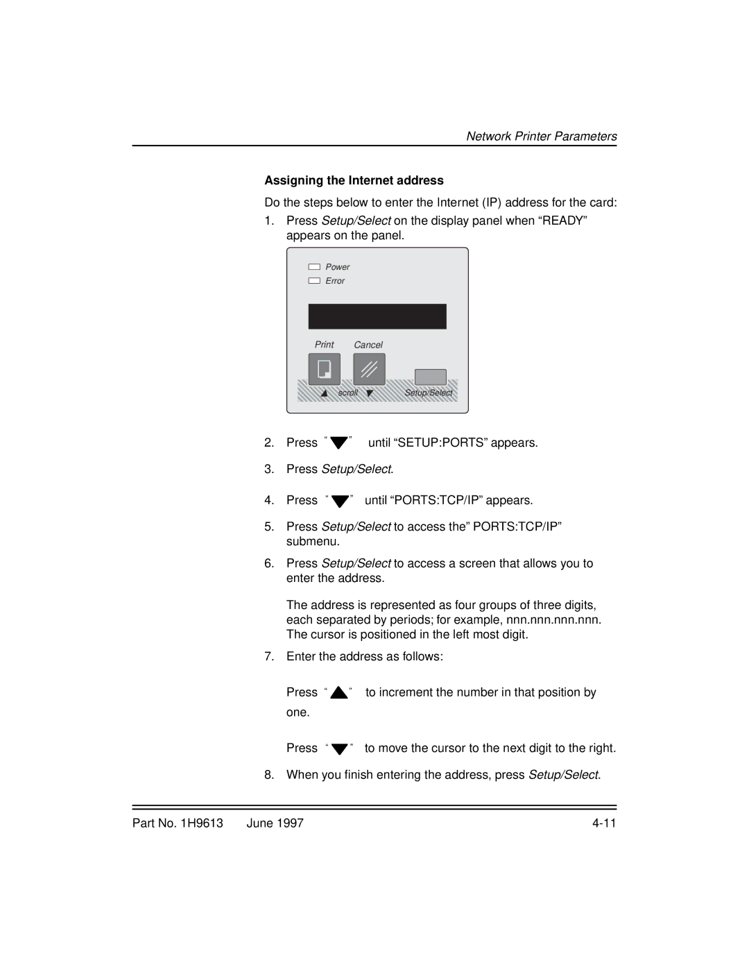 Kodak XLS 8400 setup guide Assigning the Internet address 