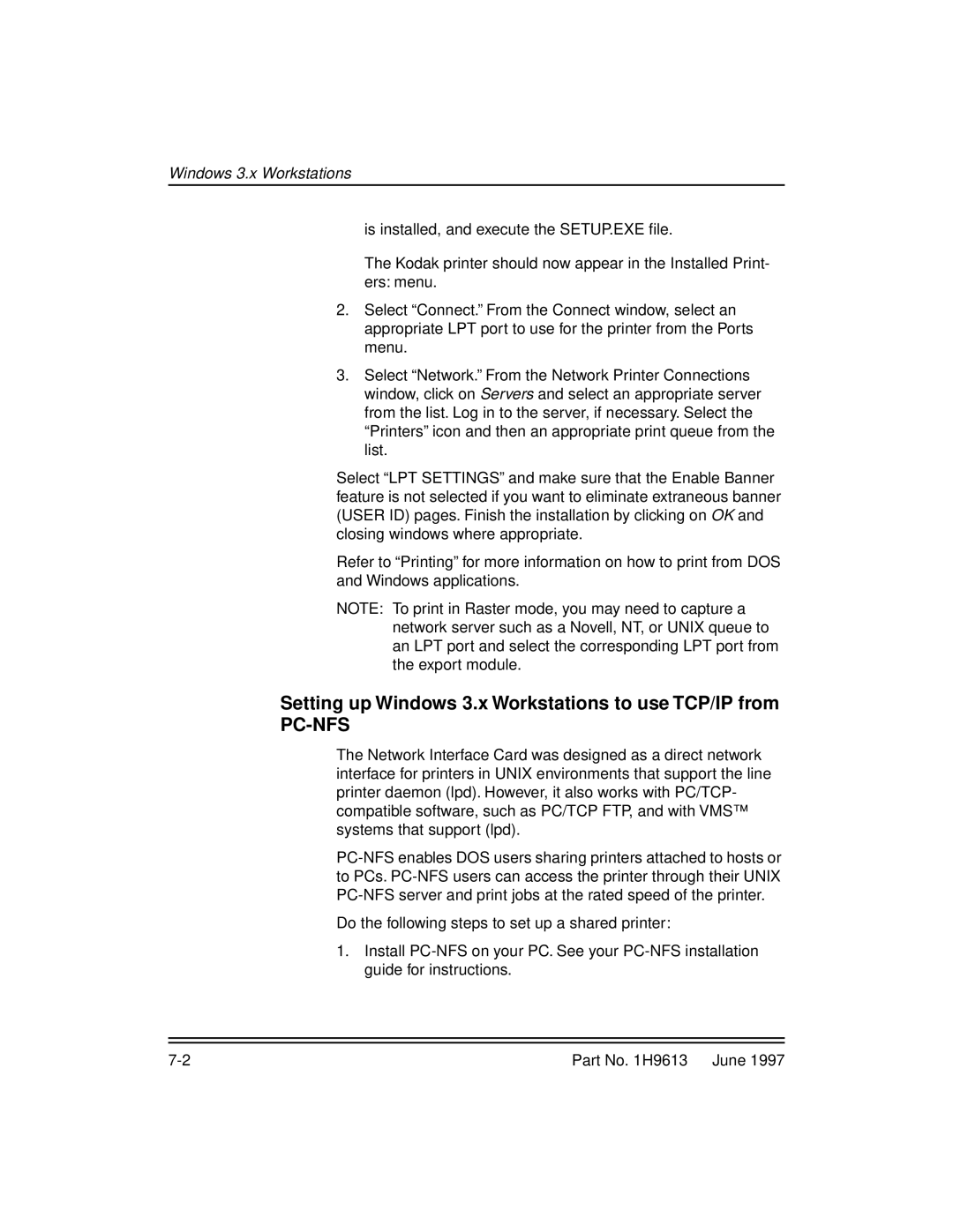 Kodak XLS 8400 setup guide Setting up Windows 3.x Workstations to use TCP/IP from, Pc-Nfs 