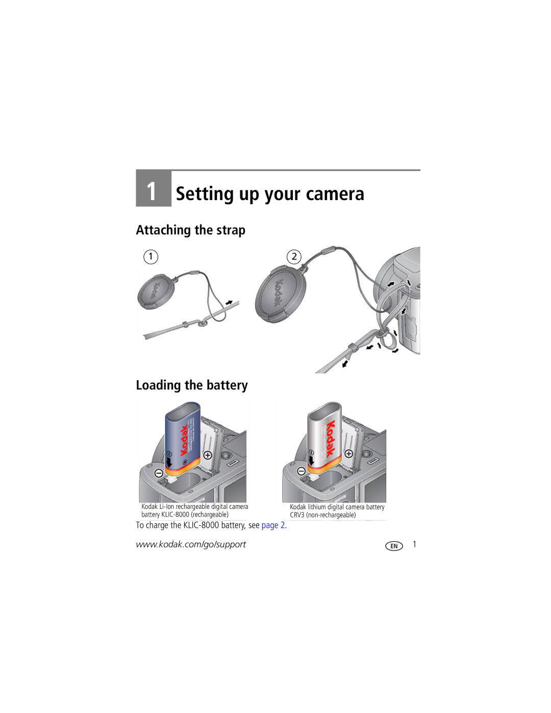 Kodak Z1015 IS manual Setting up your camera, Attaching the strap Loading the battery 