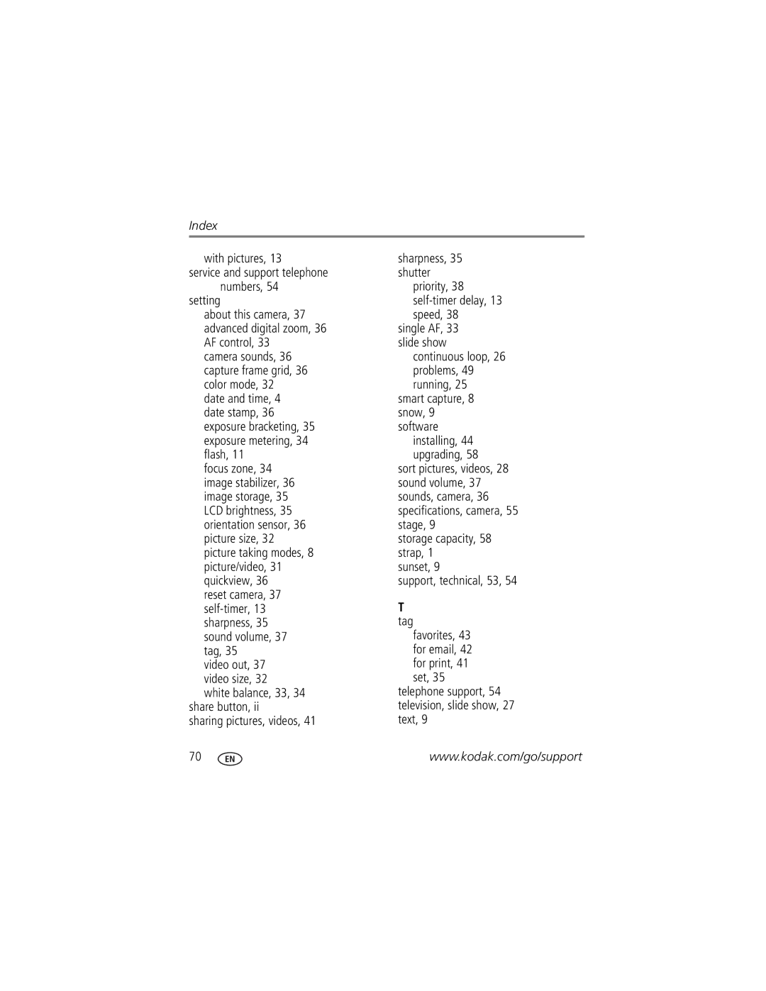 Kodak Z1015 IS manual Index 