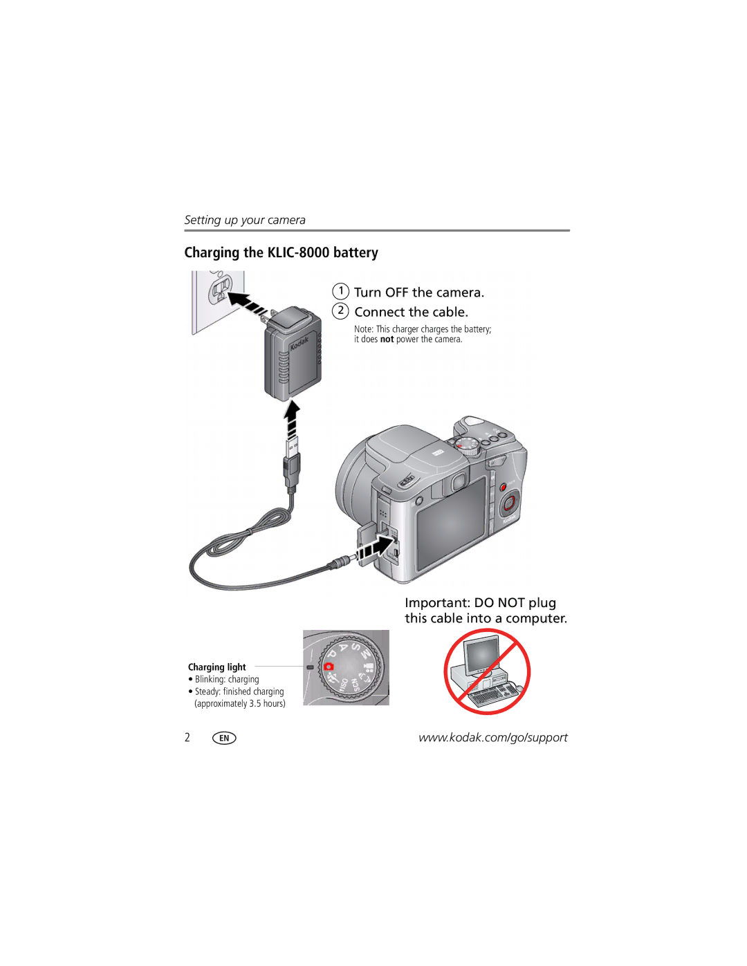 Kodak Z1015 IS manual Charging the KLIC-8000 battery 