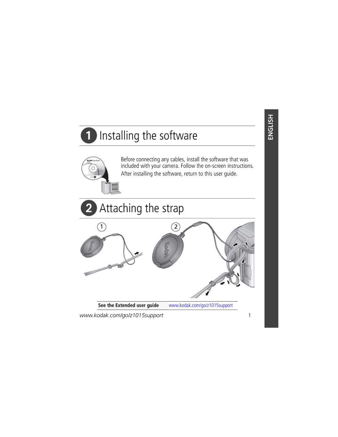 Kodak z1015 manual Installing the software, Attaching the strap, After installing the software, return to this user guide 