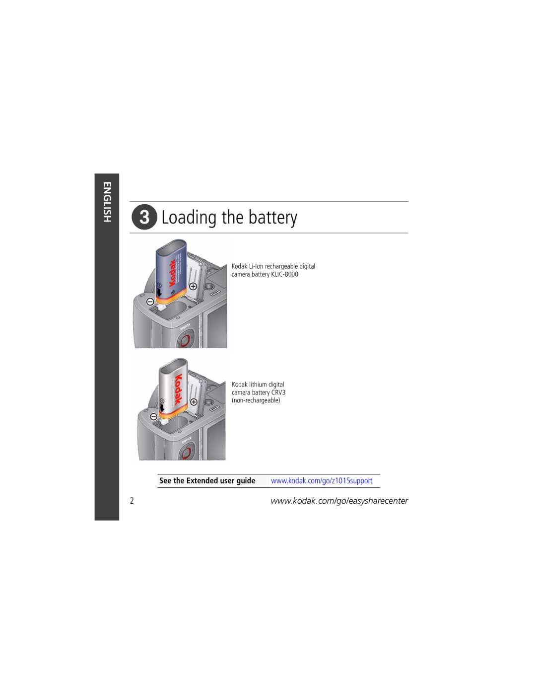 Kodak z1015 manual Loading the battery 