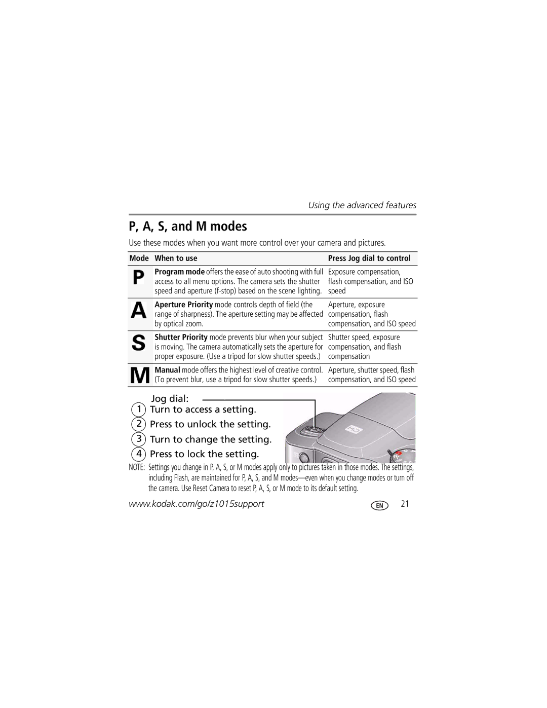 Kodak z1015 manual S, and M modes, When to use 