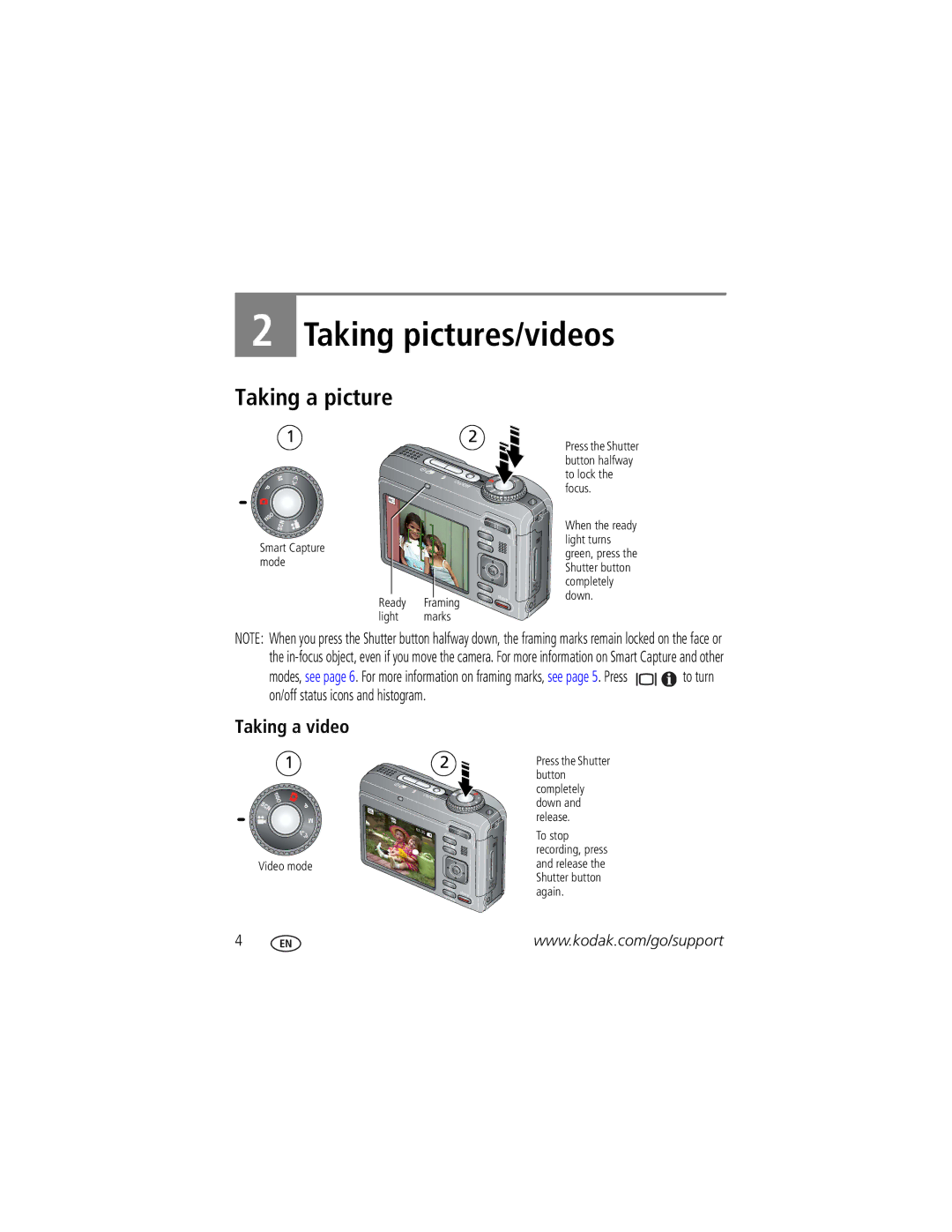 Kodak Z1085 IS manual Taking a picture, Taking a video 