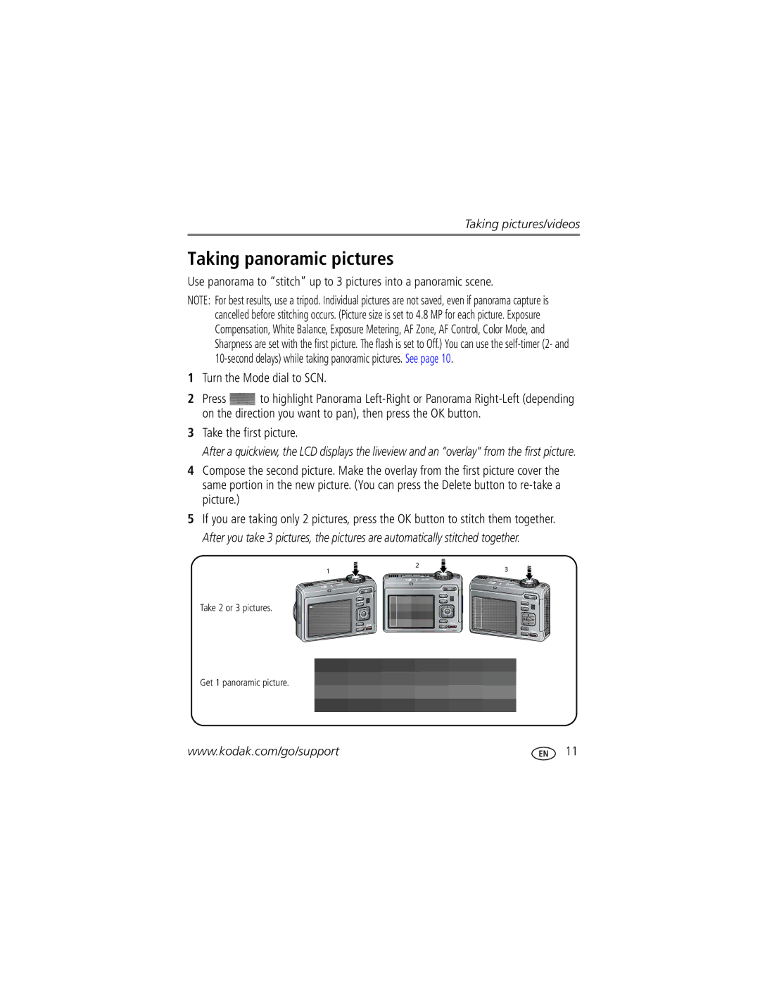 Kodak Z1285, Z1275 manual Taking panoramic pictures, Take the first picture 